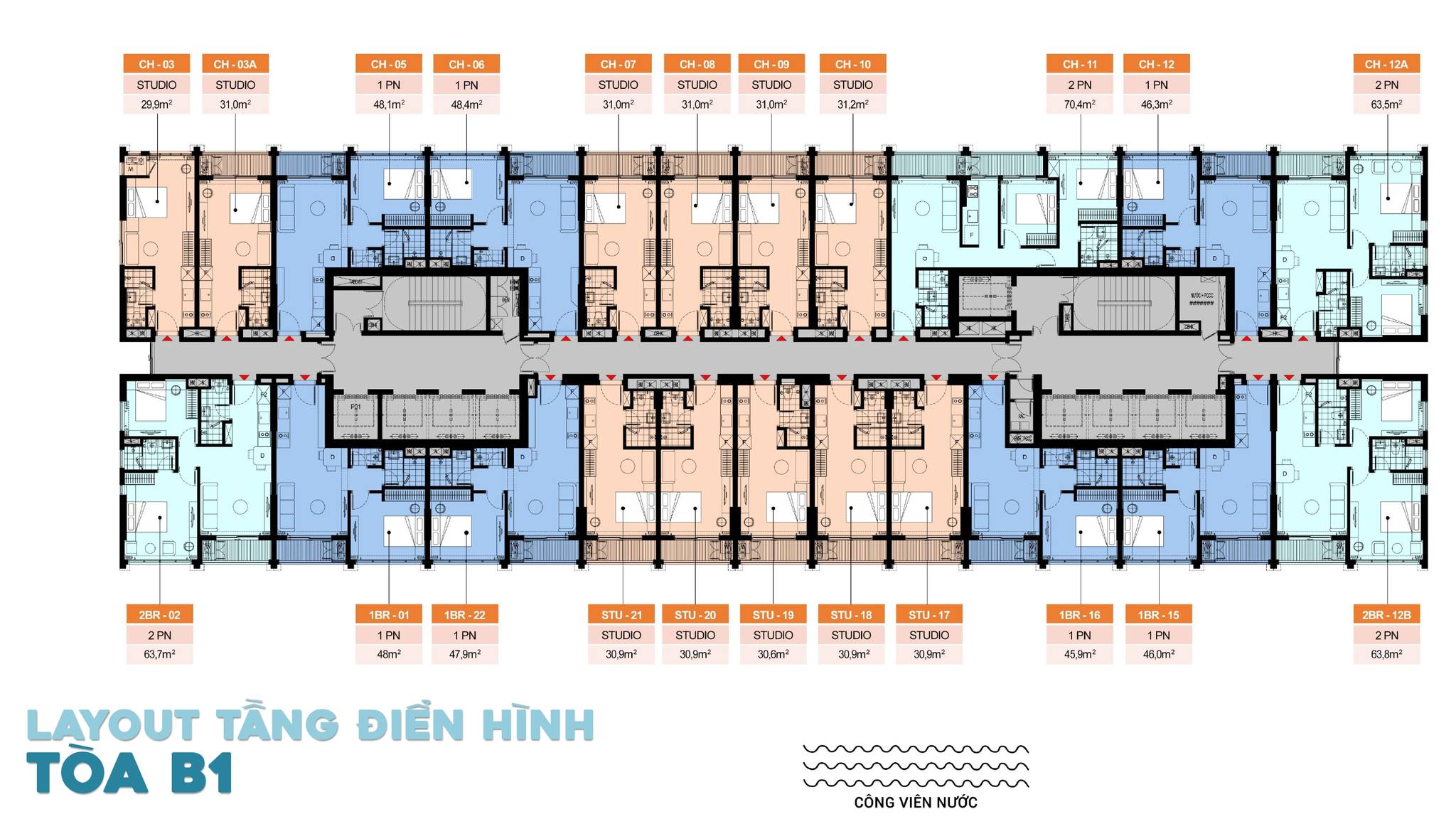 Layout và mặt bằng tầng căn hộ Blanca - Tháp B1
