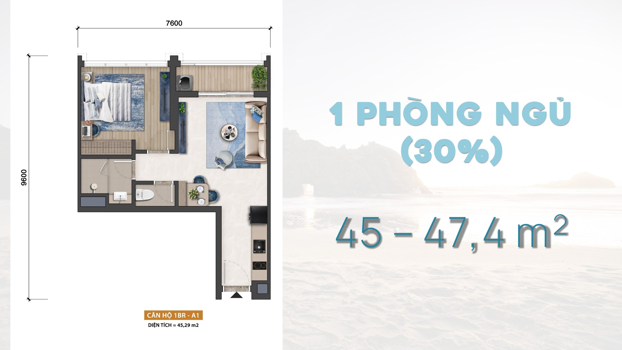 Layout và mặt bằng tầng căn hộ Blanca - 1 phòng ngủ