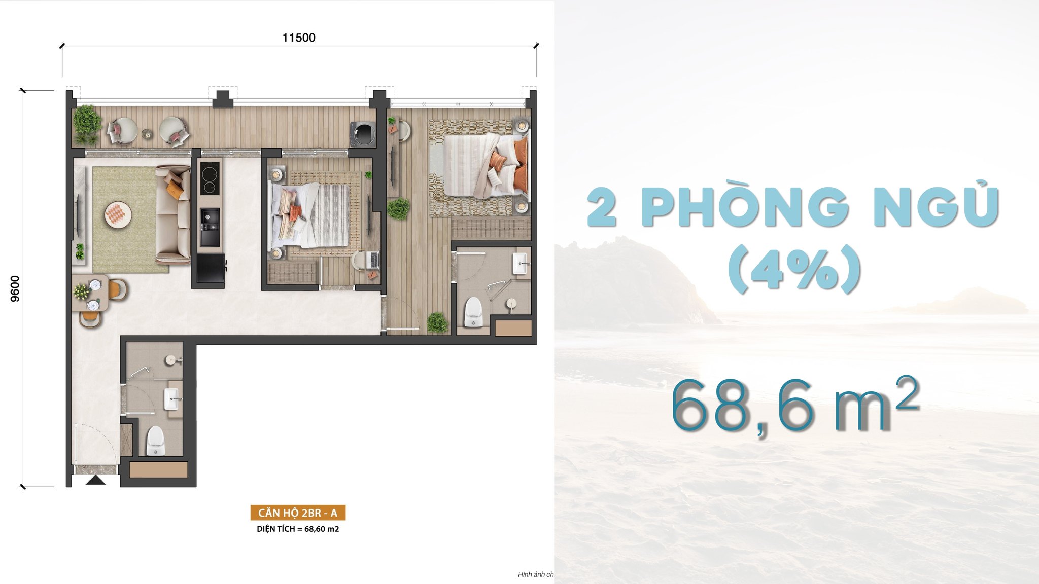 Layout và mặt bằng tầng căn hộ Blanca - 2 phòng ngủ