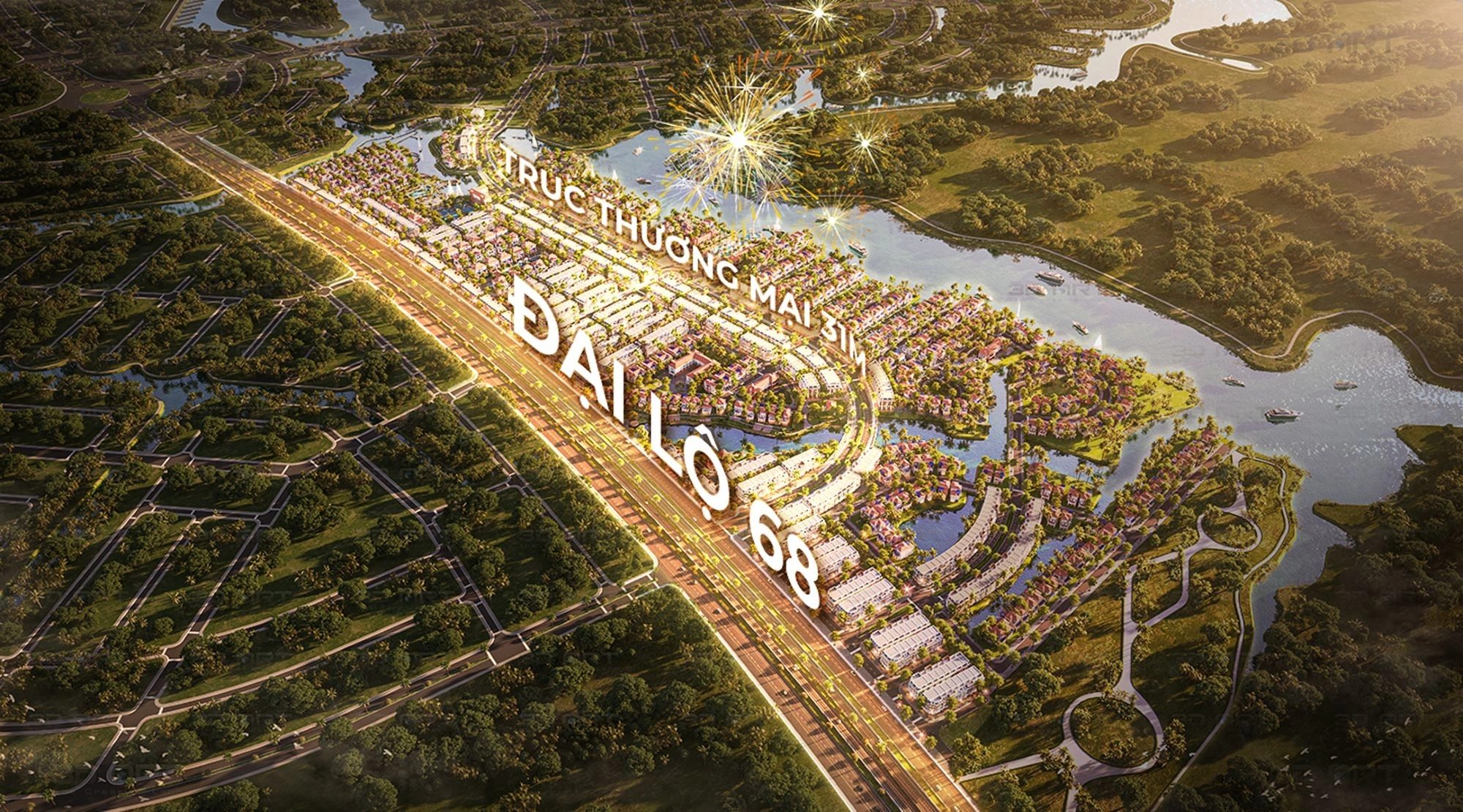 Đại lộ 68 nối lên cao tốc Biên Hòa - Vũng Tàu cùng trục thương mại Gold Coast rộng 31 m đi qua phân khu Limassol của dự án. Ảnh: CĐT